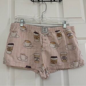 Pj Salvage Pink Coffee Print Women's Flannel Pajama Shorts